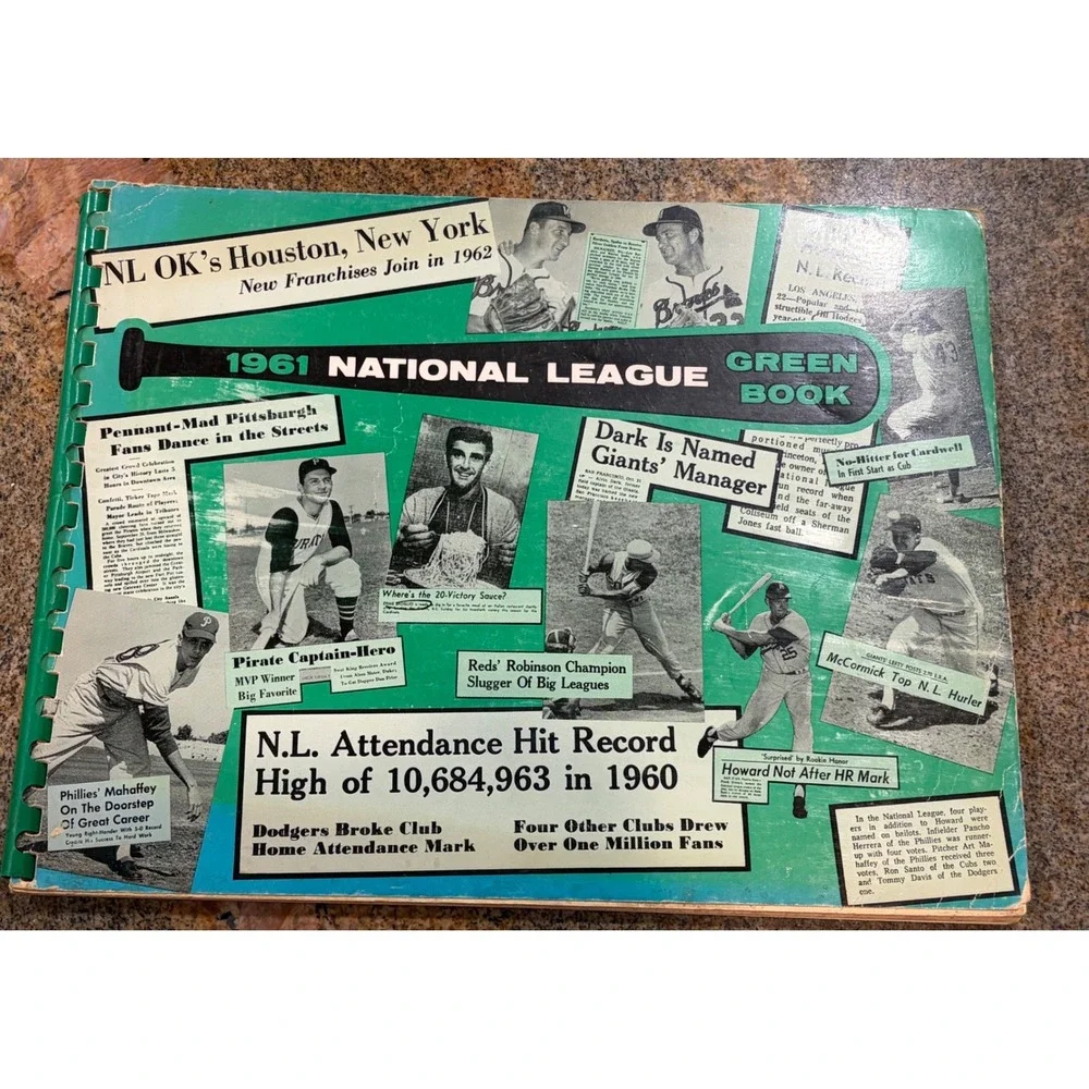 Vintage 1961 National League Green Book Baseball Media Guide Dave Grote Stats